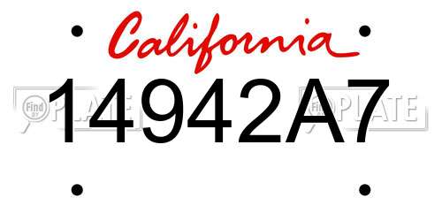 14942A7 California License Plate