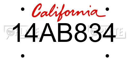 14AB834 California License Plate
