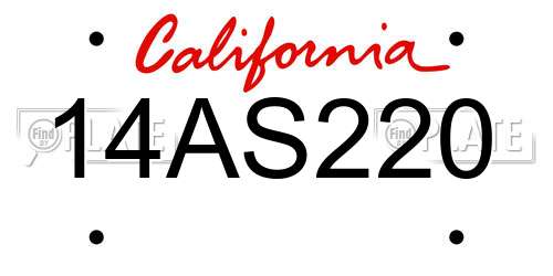 14AS220 California License Plate