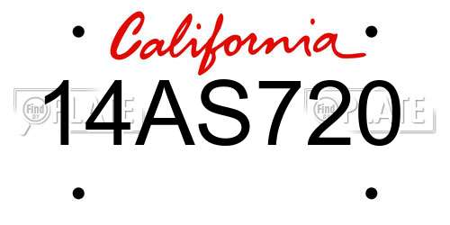 14AS720 California License Plate