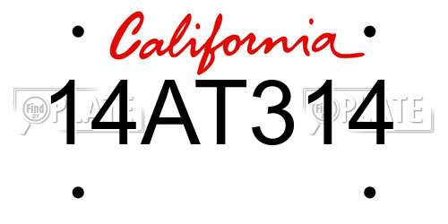 14AT314 California License Plate