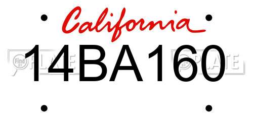 14BA160 California License Plate
