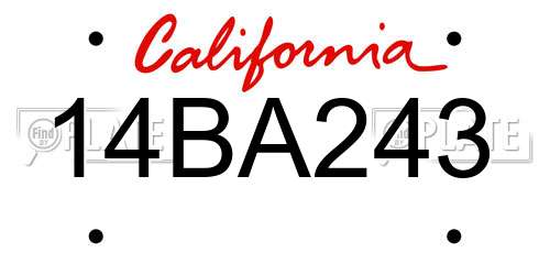 14BA243 California License Plate