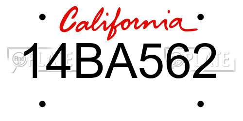 14BA562 California License Plate
