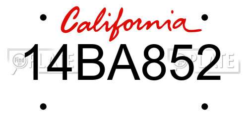 14BA852 California License Plate