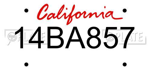 14BA857 California License Plate