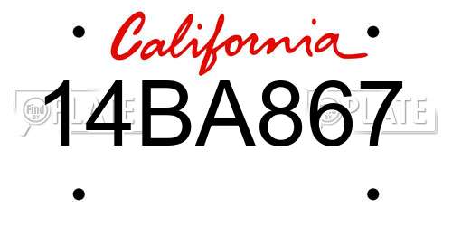 14BA867 California License Plate
