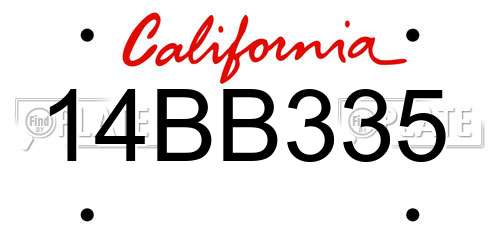 14BB335 California License Plate
