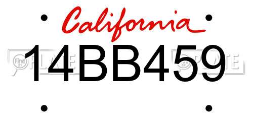 14BB459 California License Plate