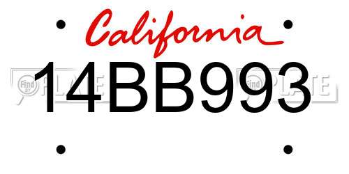 14BB993 California License Plate