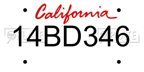 14BD346 California License Plate