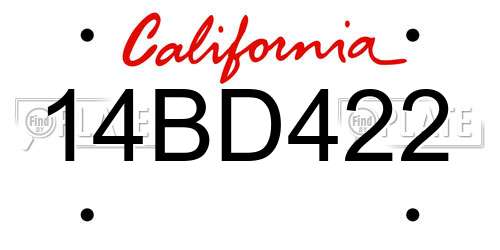 14BD422 California License Plate