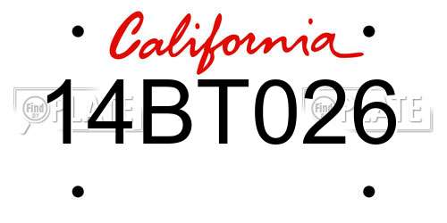 14BT026 California License Plate