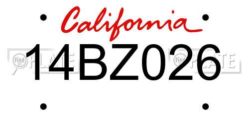 14BZ026 California License Plate