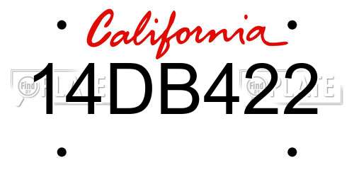 14DB422 California License Plate