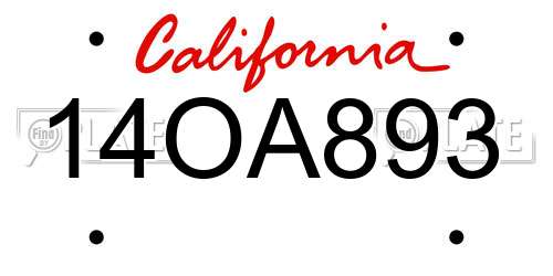 14OA893 California License Plate