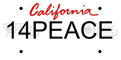 14PEACE California License Plate
