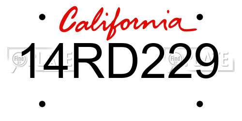14RD229 California License Plate