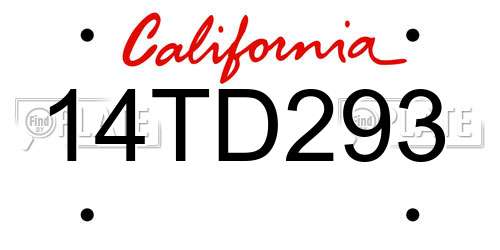14TD293 California License Plate