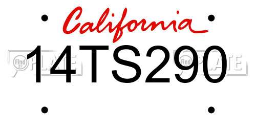 14TS290 California License Plate