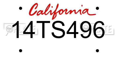 14TS496 California License Plate