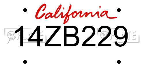 14ZB229 California License Plate