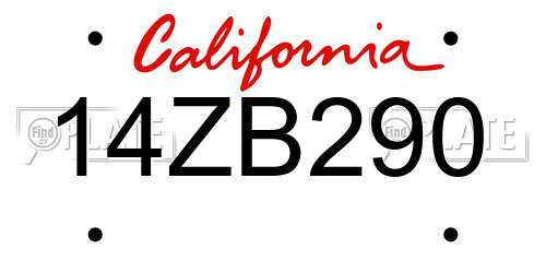 14ZB290 California License Plate