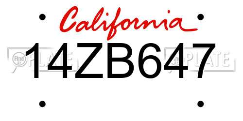 14ZB647 California License Plate