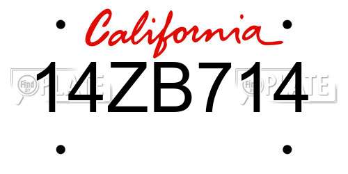 14ZB714 California License Plate