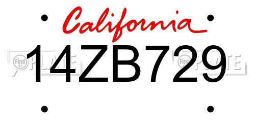 14ZB729 California License Plate