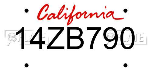 14ZB790 California License Plate