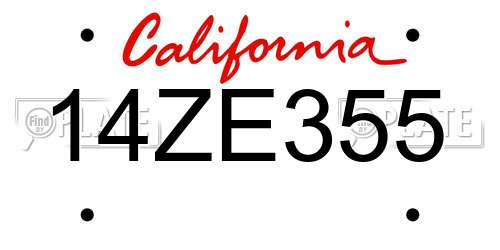 14ZE355 California License Plate