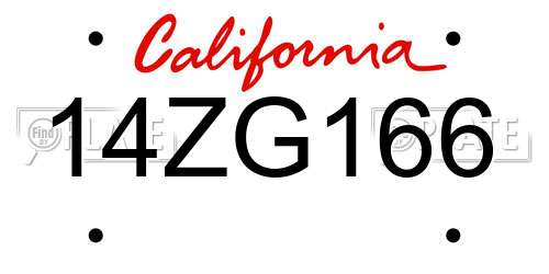 14ZG166 California License Plate