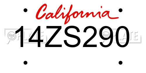 14ZS290 California License Plate