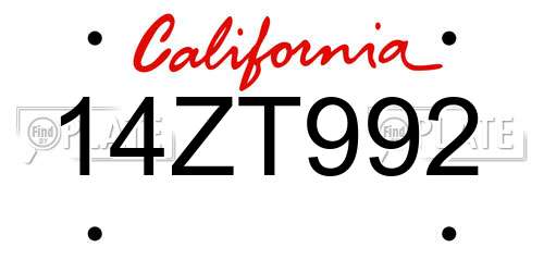 14ZT992 California License Plate