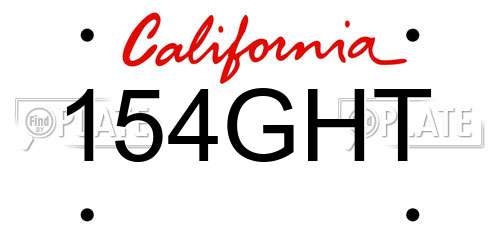 154GHT California License Plate