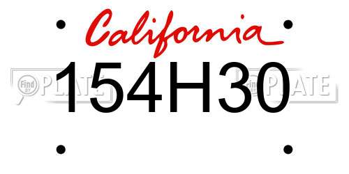 154H30 California License Plate