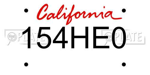 154HE0 California License Plate