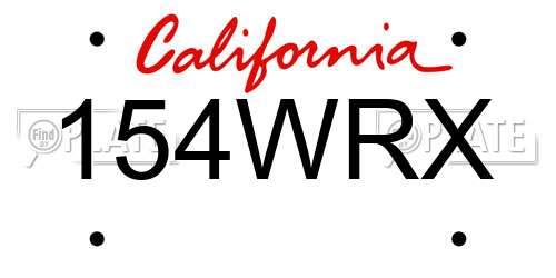 154WRX California License Plate