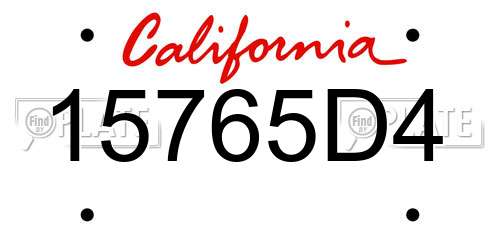15765D4 California License Plate