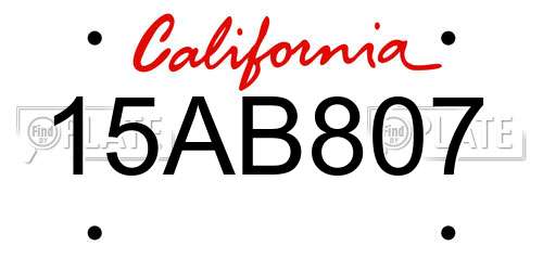 15AB807 California License Plate