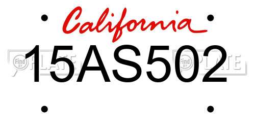 15AS502 California License Plate