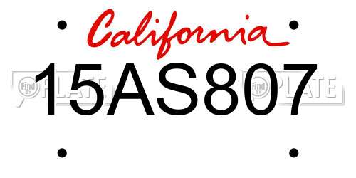 15AS807 California License Plate
