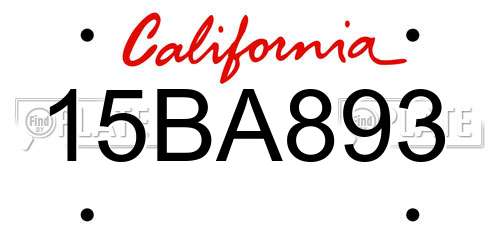15BA893 California License Plate
