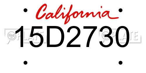 15D2730 California License Plate