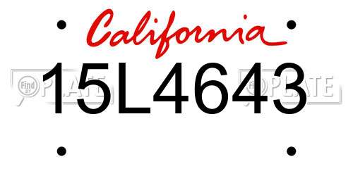 15L4643 California License Plate