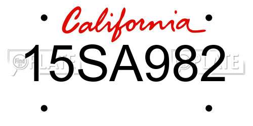 15SA982 California License Plate