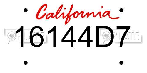 16144D7 California License Plate