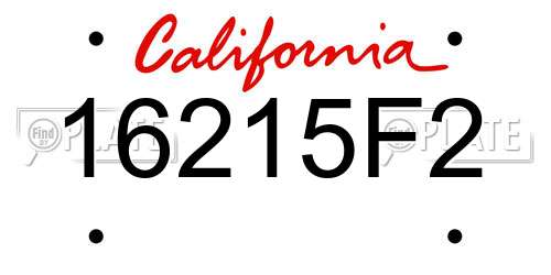 16215F2 California License Plate