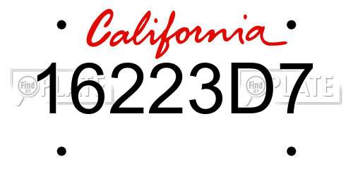 16223D7 California License Plate